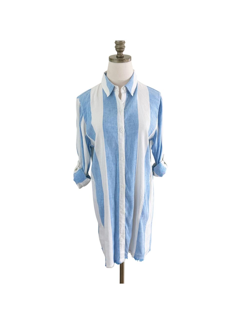 Tommy Bahama Blue/White Stripe Linen Blend Shirt Dress/Swim Coverup Women's Sz M